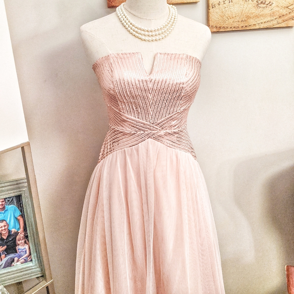 Make OFFER! Pastel Pink Sequined Formal Gown | A-Line Dress - Picture 2 of 11